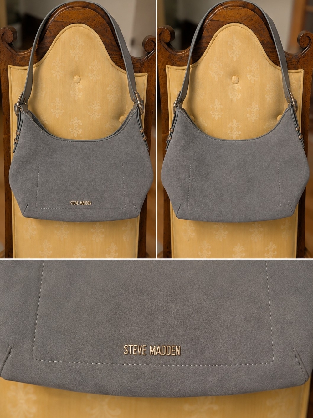 Steve Madden Gray Suede Shoulder Hobo Bag